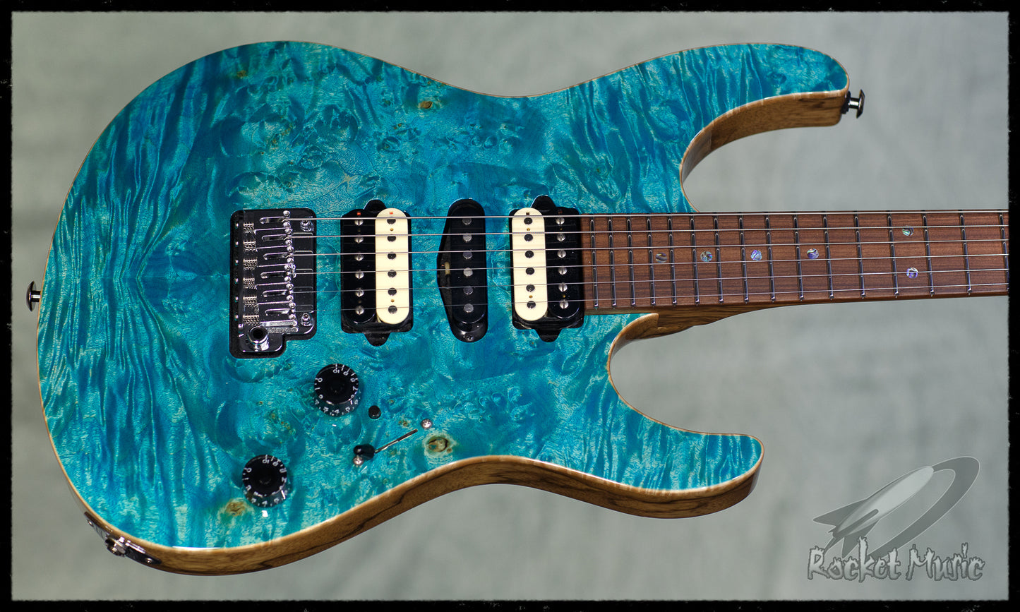 Suhr Modern Bahama Blue On Waterfall Burl Maple