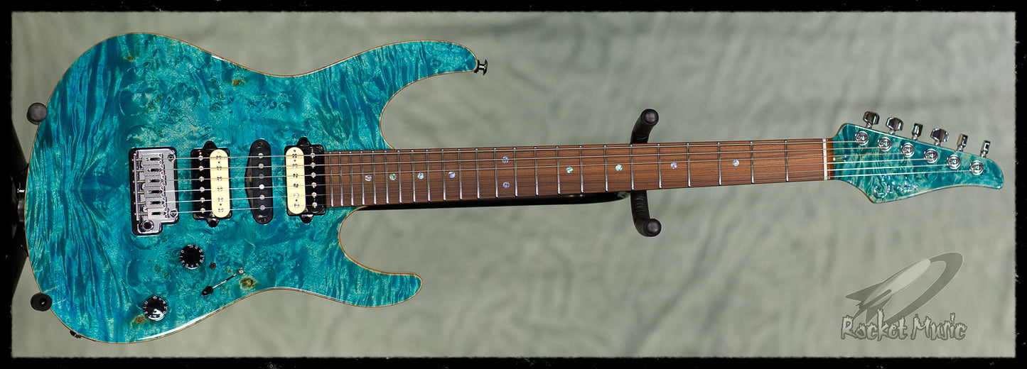 Suhr Modern Bahama Blue On Waterfall Burl Maple