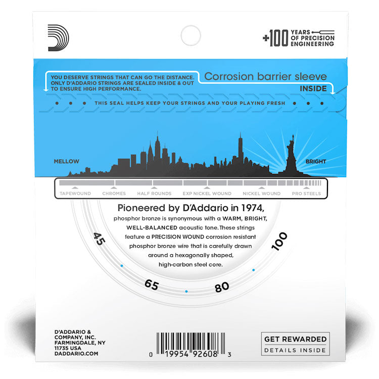 D'Addario EPBB170 Regular Light, Long Scale, 45-100, Phosphor Bronze Acoustic Bass Strings