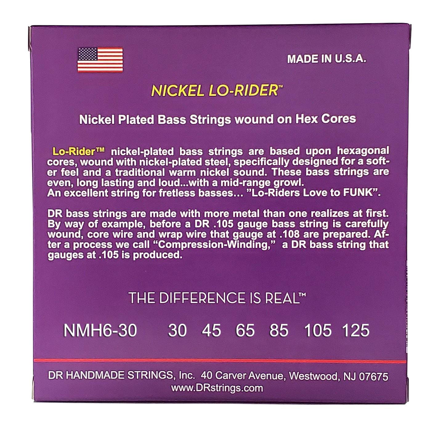 DR NMH6-30 Nickel LO-RIDER Bass Strings, 6-String 45-125