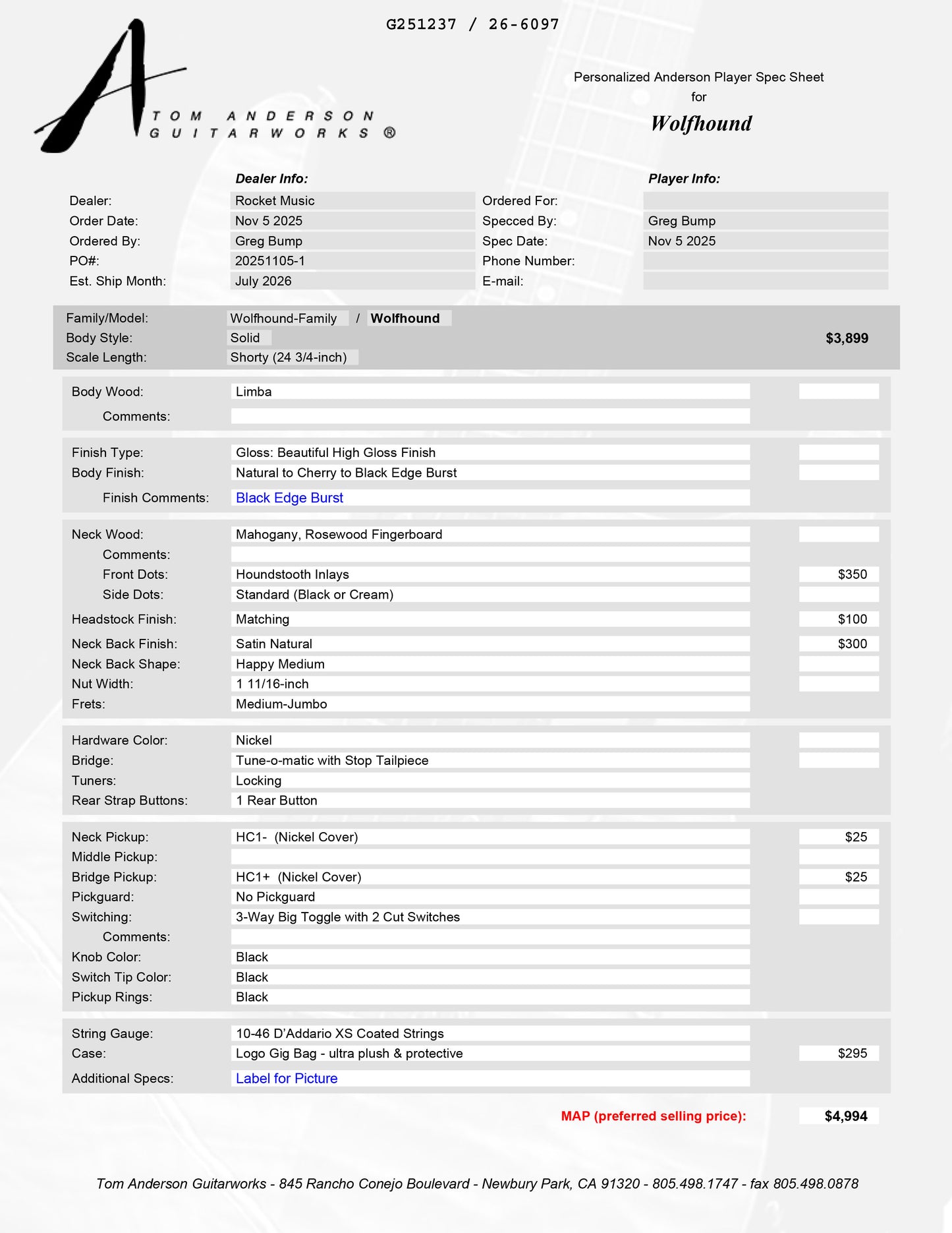 Anderson Wolfhound Natural To Cherry To Black Edge Burst