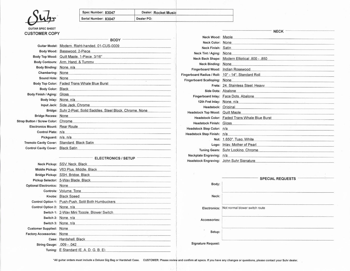 Suhr Modern Faded Trans Whale Blue Burst / Rosewood