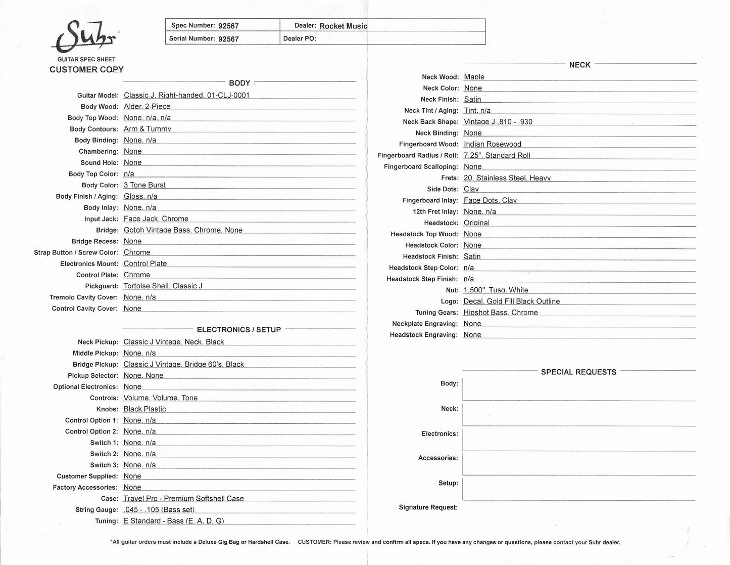 Suhr Classic J 3-Tone Burst / Rosewood