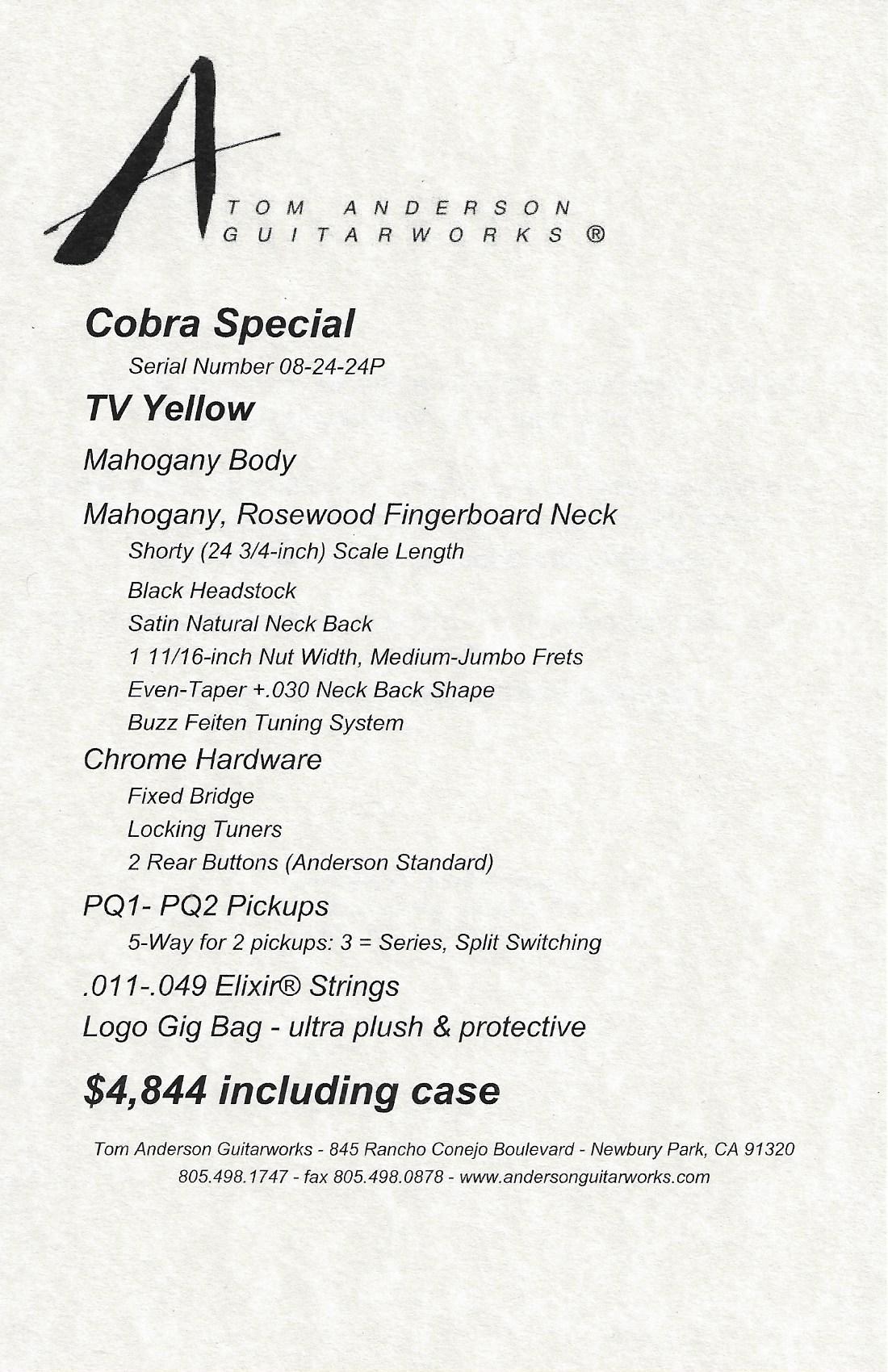 Anderson Cobra Special TV Yellow / Rosewood