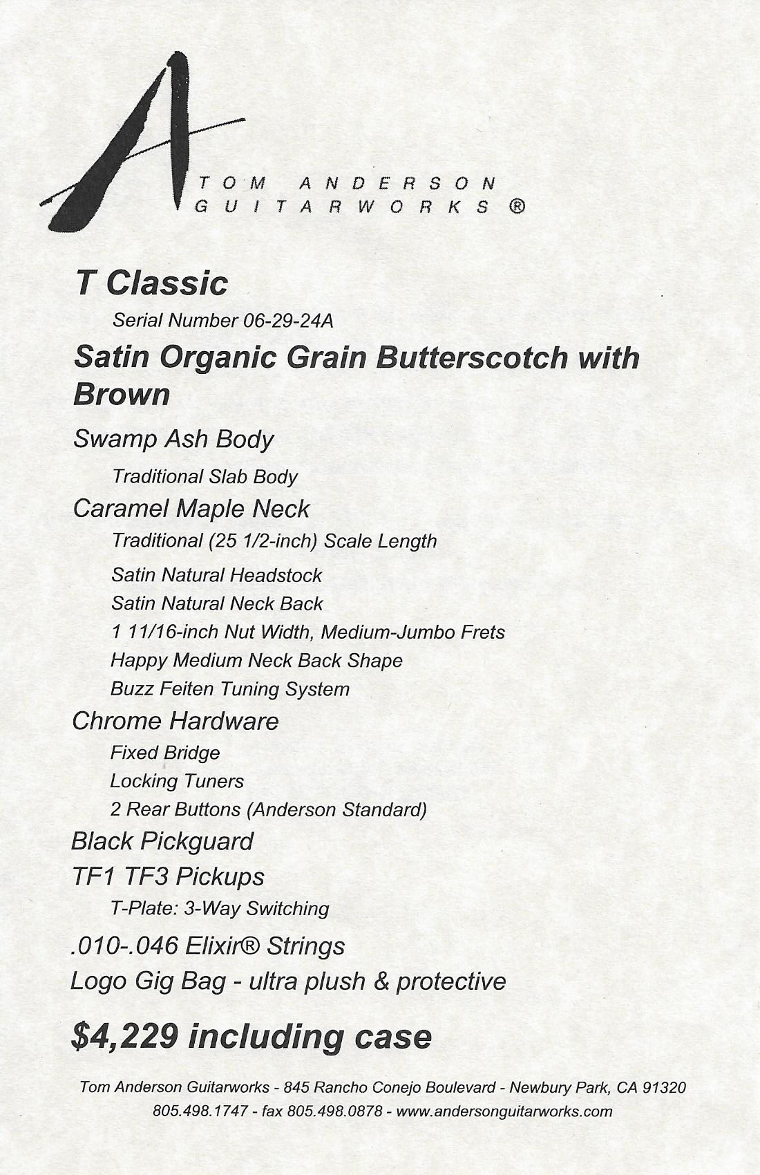 Anderson T Classic Organic Grain Butterscotch