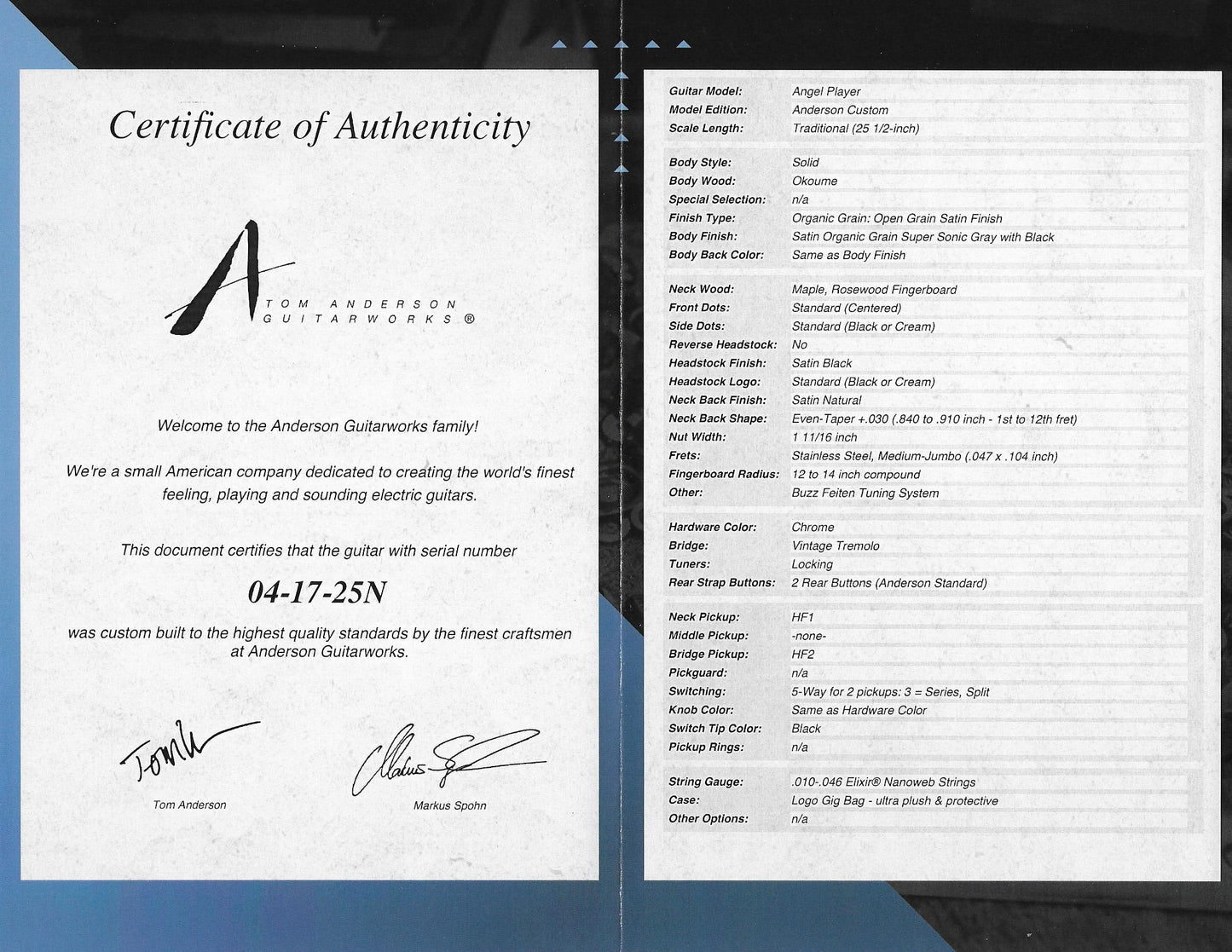 Anderson Angel Player Satin OG Super Sonic Gray with Black / Rosewood