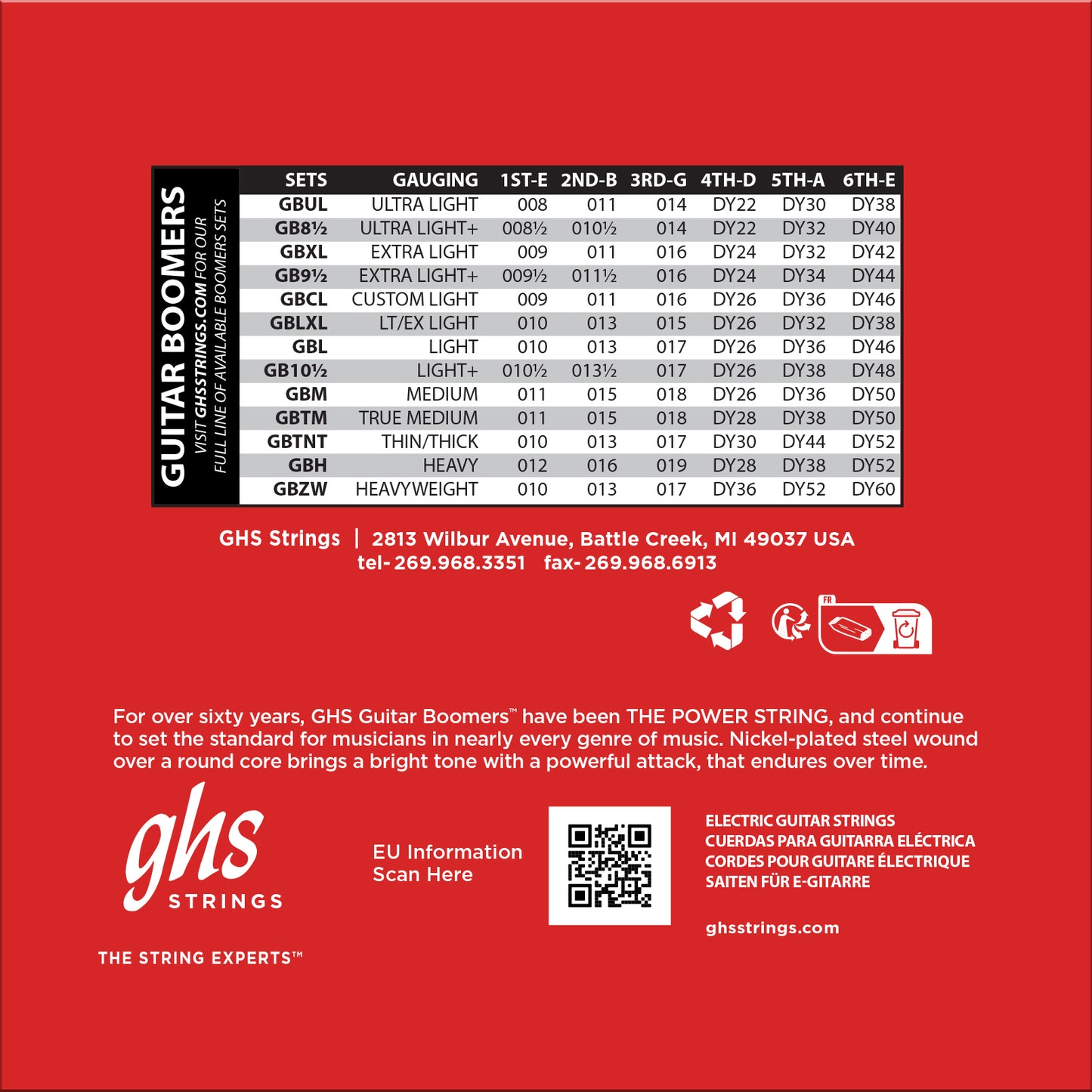 GHS GBLXL Guitar Boomers Electric Guitar Strings .010 - .038 Light / Extra Light