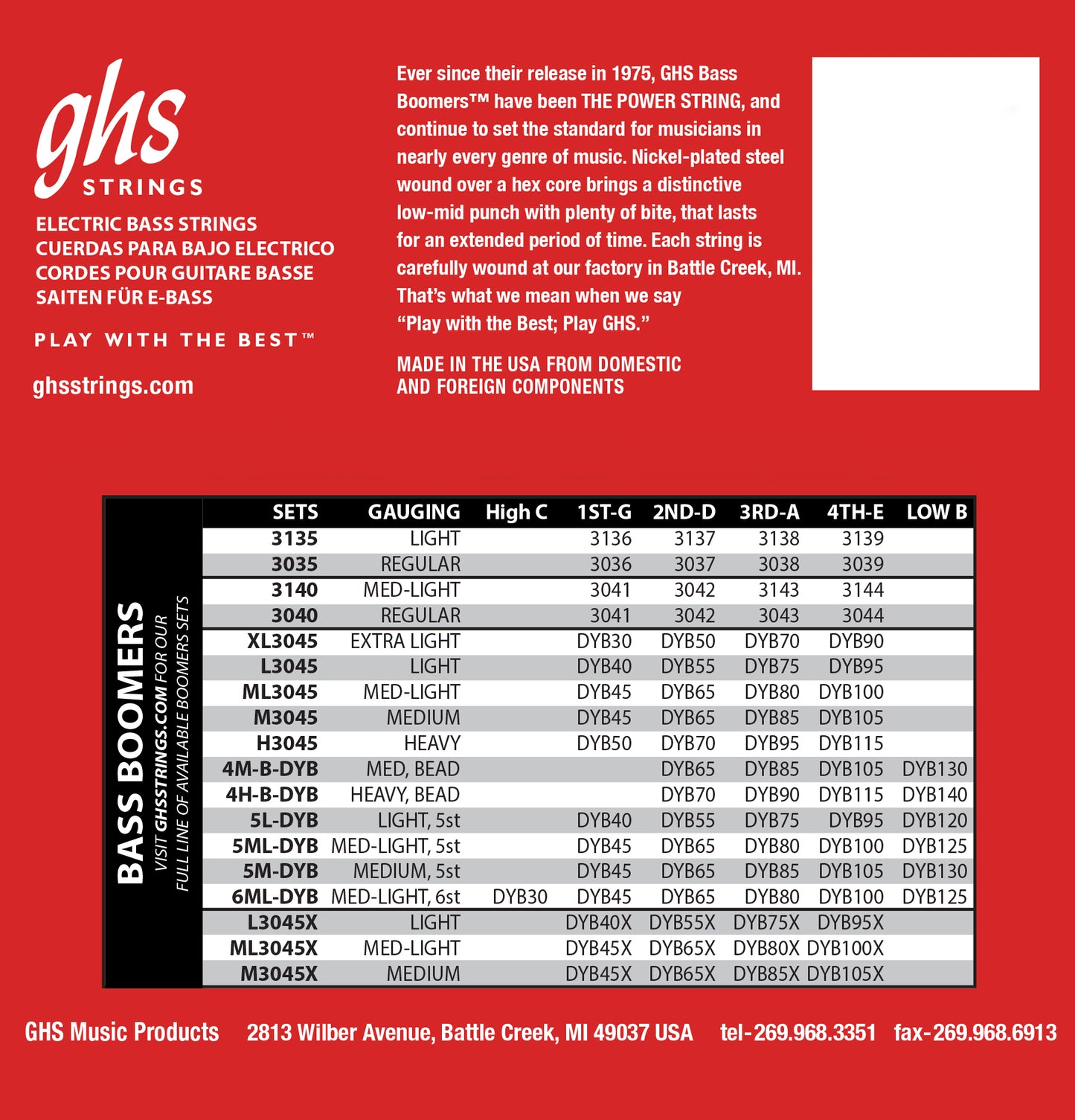 GHS Bass Boomers H3045, 4-String 50-115