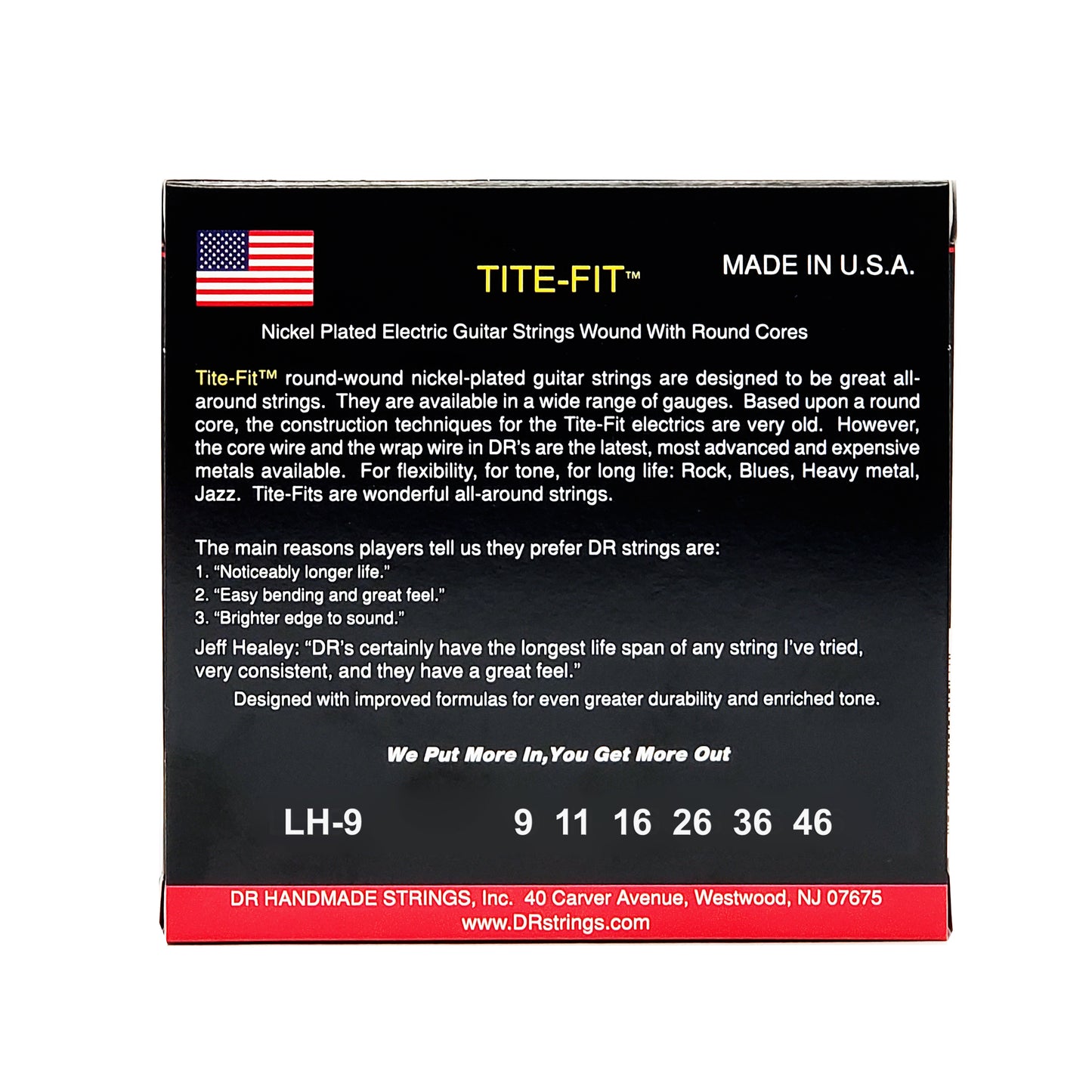 DR LH-9 TITE-FIT Light To Heavy Nickel Electric Guitar Strings, 9-46