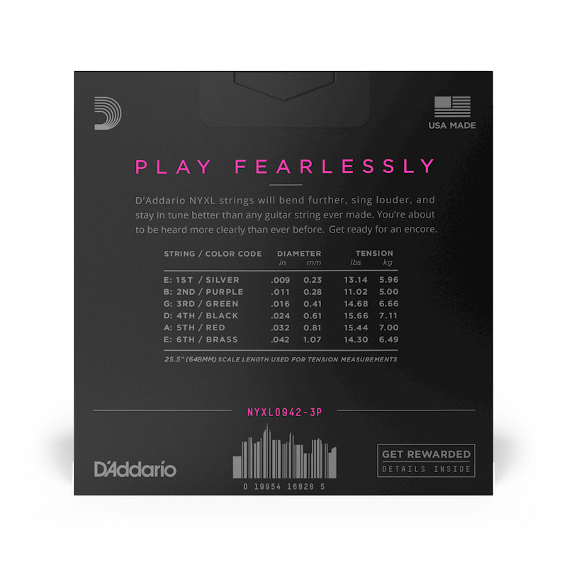 D'Addario NYXL0942-3P Nickel Wound Electric Guitar Strings, Super Light, 9-42, 3 Sets