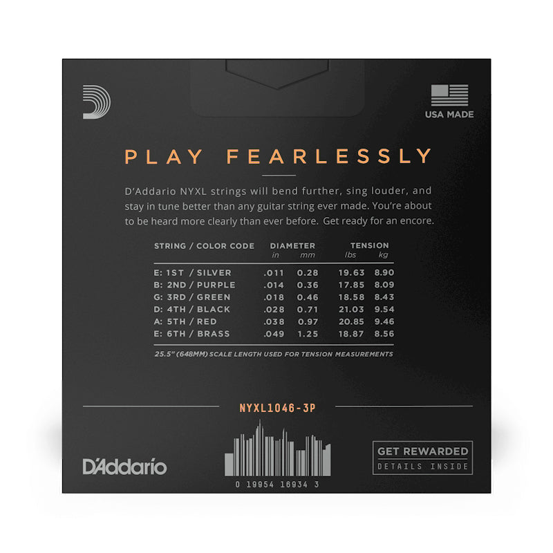 D'Addario NYXL1046-3P Nickel Wound Electric Guitar Strings, Regular Light, 10-46, 3 Sets