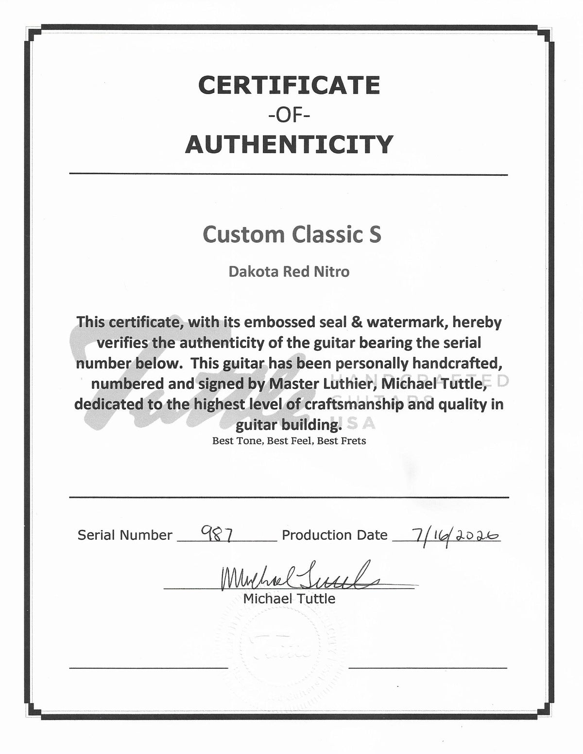Tuttle Custom Classic S Dakota Red Nitro / Rosewood