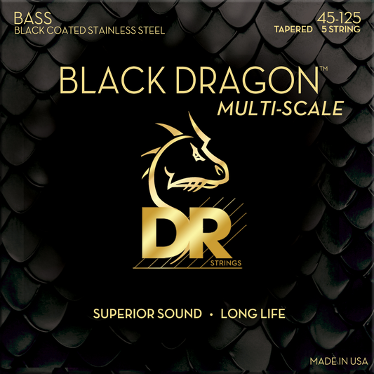 DR DBSMB5-45 BLACK DRAGON Steel Bass Strings, 5-String Medium 45-125, Tapered Multi-Scale