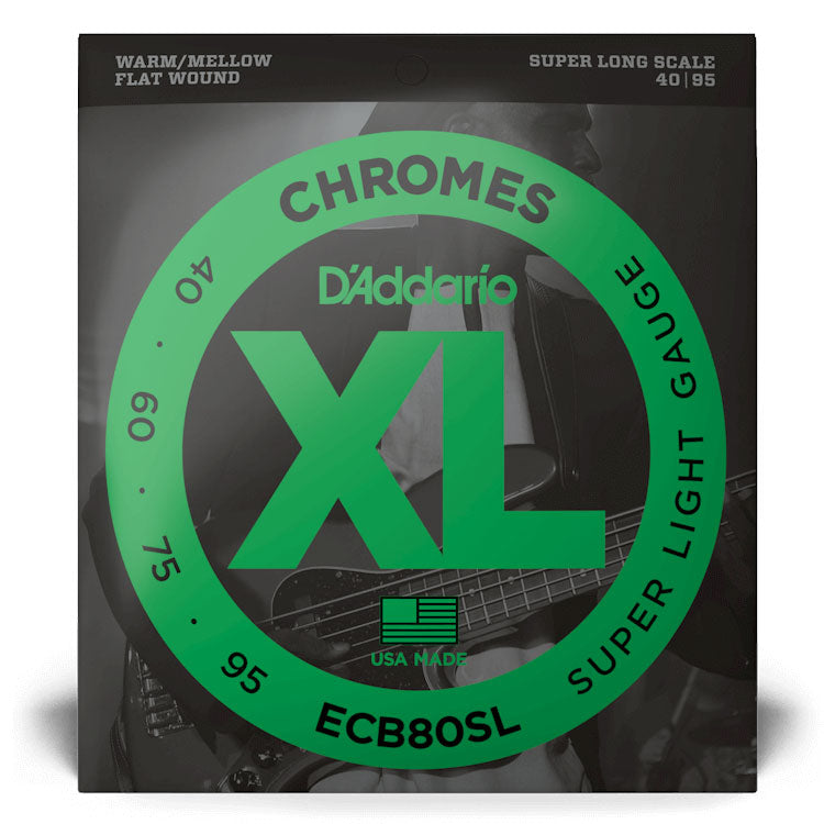 D'Addario ECB80SL XL Chromes Bass Guitar Strings, Light, 40-95, Super Long Scale