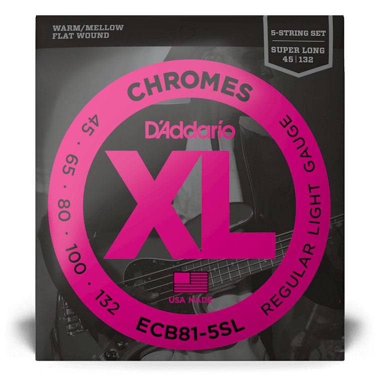 D'Addario ECB81-5SL XL Chromes 5-String Bass Guitar Strings, Light, 45-132, Super Long Scale