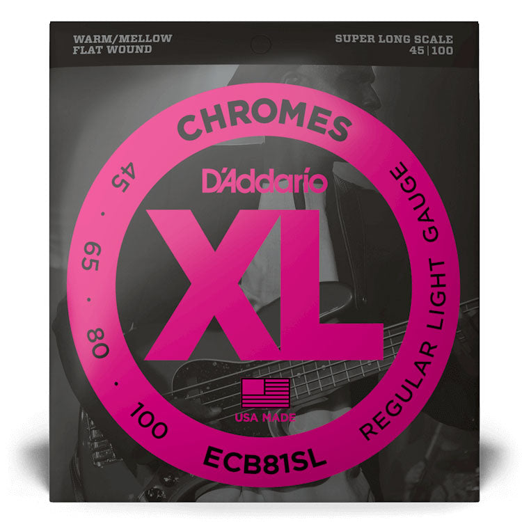 D'Addario ECB81SL XL Chromes Bass Guitar Strings, Light, 45-100, Super Long Scale