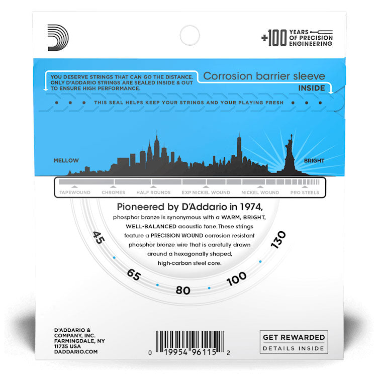 D'Addario EPBB170-5 Regular Light 5-String, Long Scale, 45-130, Phosphor Bronze Acoustic Bass Strings