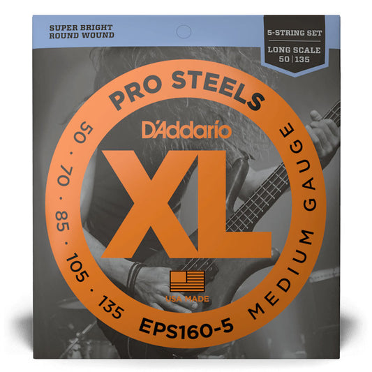 D'Addario EPS160-5 Medium 5-String, Long Scale, 50-135, XL ProSteels Bass Strings