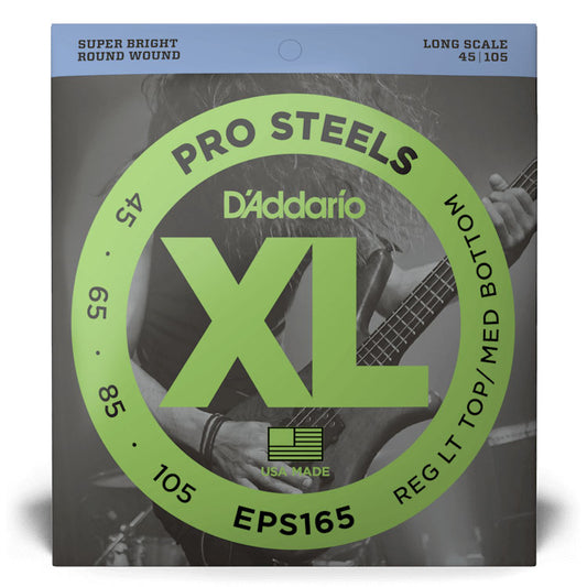D'Addario EPS165 Regular Light Top/Medium Bottom, Long Scale, 45-105, XL ProSteels Bass Strings