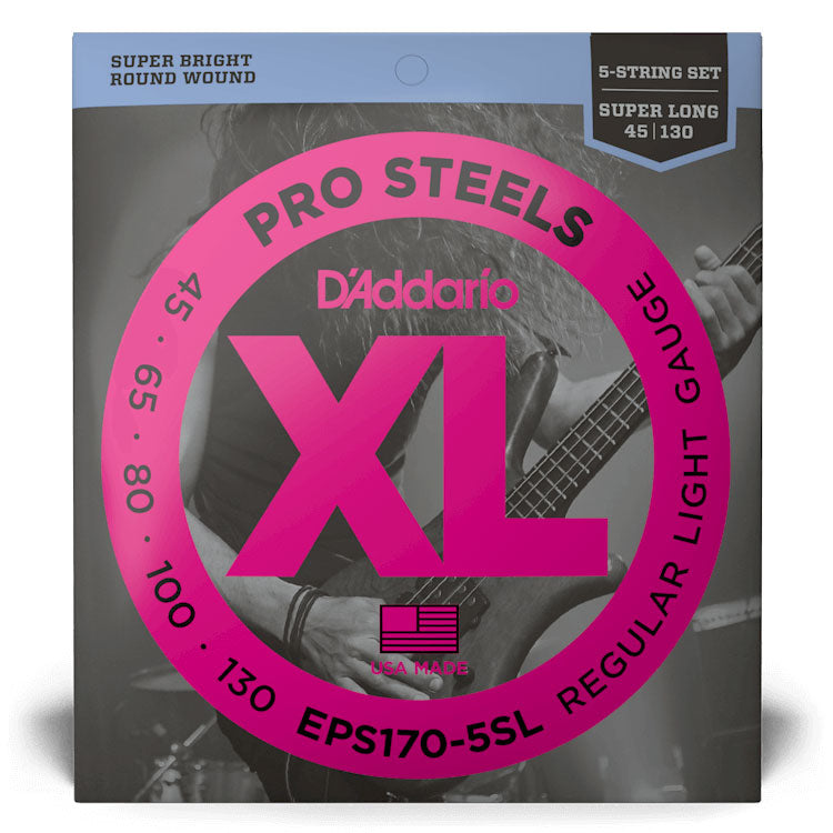 D'Addario EPS170-5SL Regular Light 5-String, Super Long Scale, 45-130, XL ProSteels Bass Strings