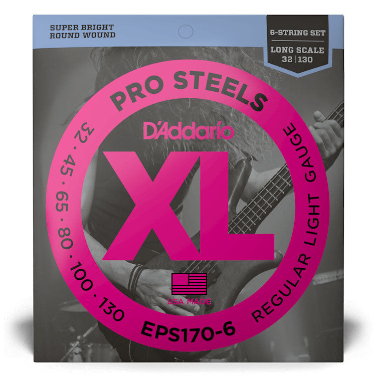 D'Addario EPS170-6 Regular Light 6-String, Long Scale, 32-130, XL ProSteels Bass Strings