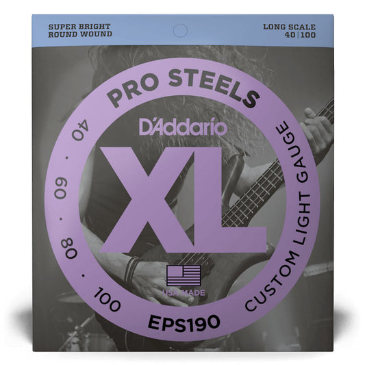 D'Addario EPS190 Custom Light, Long Scale, 40-100, XL ProSteels Bass Strings