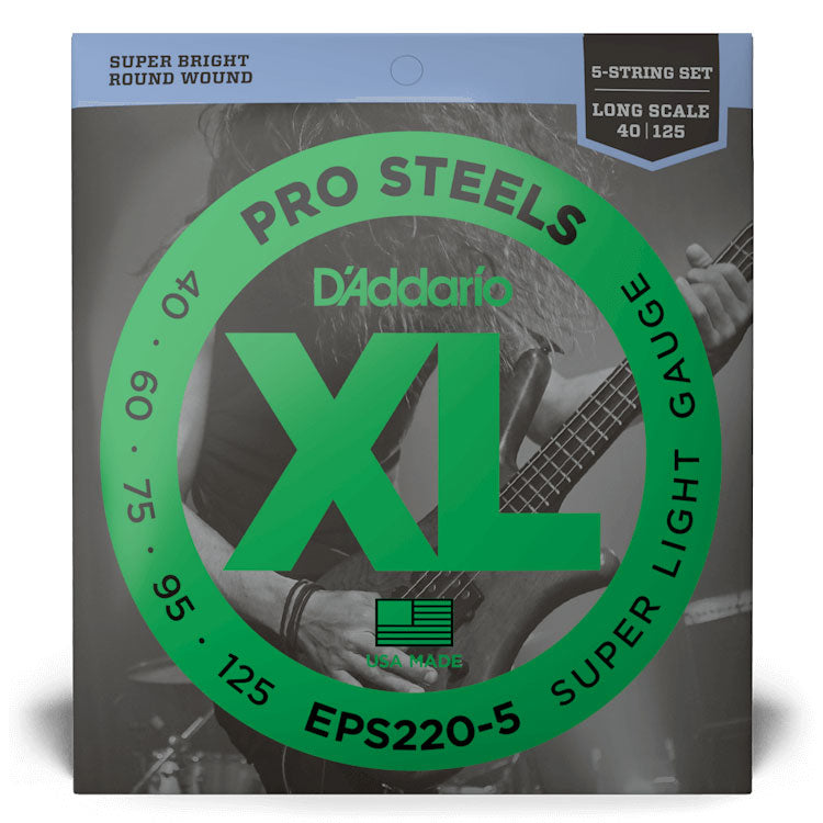 D'Addario EPS220-5 Super Light 5-String, Long Scale, 40-125, XL ProSteels Bass Strings