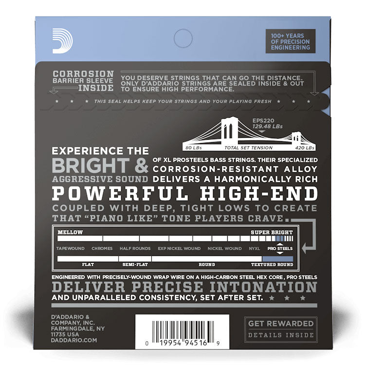 D'Addario EPS220 Super Light, Long Scale, 40-95, XL ProSteels Bass Strings