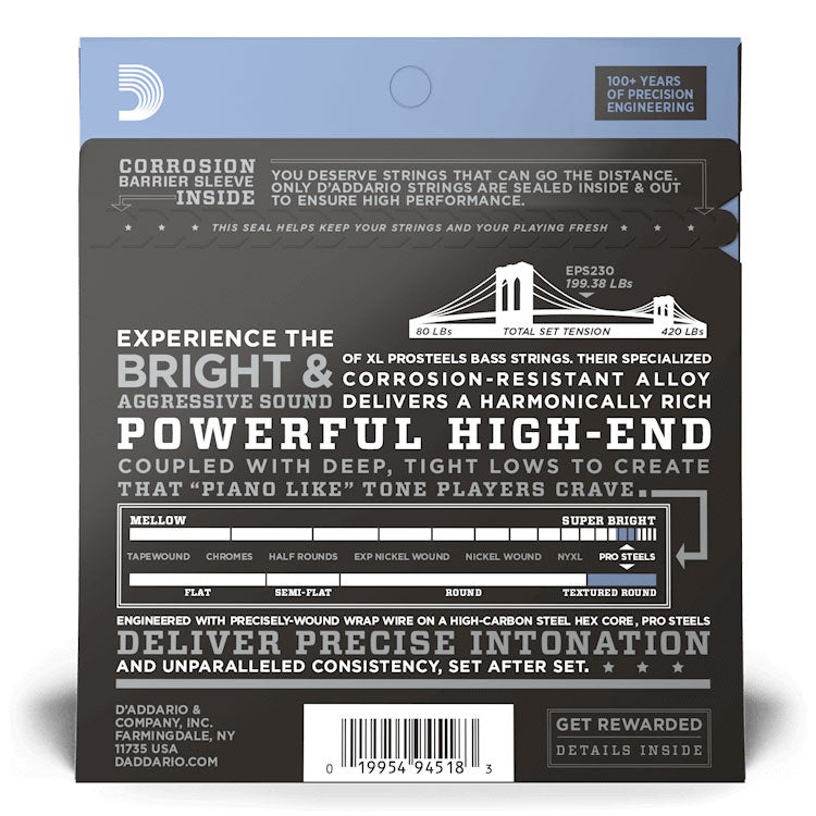 D'Addario EPS230 Heavy, Long Scale, 55-110, XL ProSteels Bass Strings