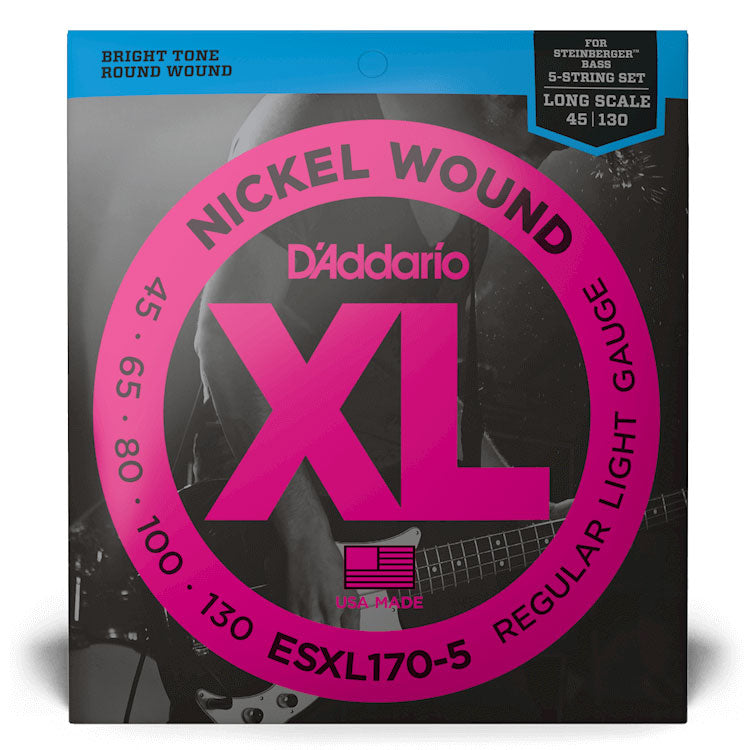 D'Addario ESXL170-5 Regular Light 5-String, Double Ball End, Long Scale, 45-130, XL Nickel Bass Strings