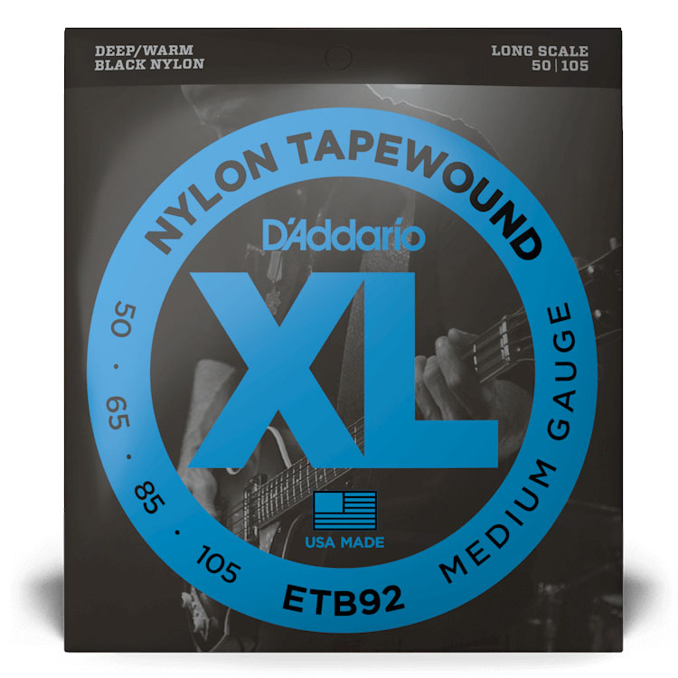 D'Addario ETB92 XL Nylon Tapewound Bass Guitar Strings, Medium, 50-105, Long Scale