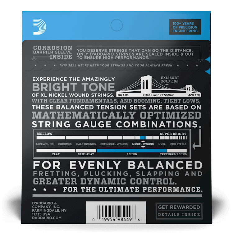 D'Addario EXL160BT Medium, Balanced Tension, Long Scale, 50-120, XL Nickel Bass Strings