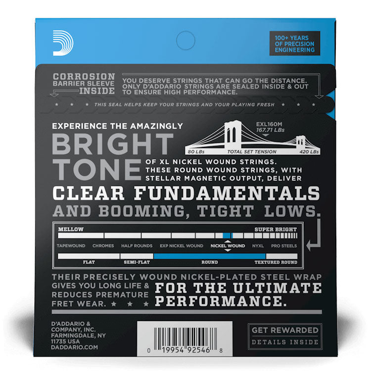 D'Addario EXL160M Medium, Medium Scale, 50-105, XL Nickel Bass Strings