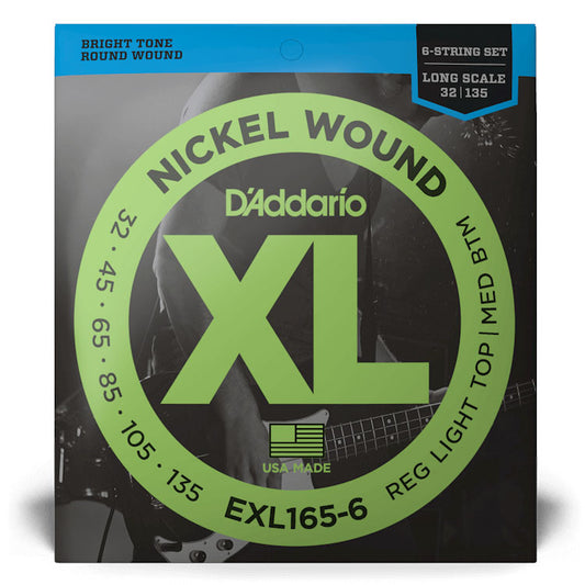 D'Addario EXL165-6 Regular Light Top / Medium Bottom 6-String, Long Scale, 32-135, XL Nickel Bass Strings