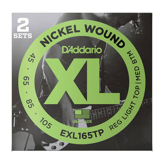 D'Addario EXL165TP Regular Light Top / Medium Bottom, Long Scale, 45-105, XL Nickel Bass Strings 2-Pack