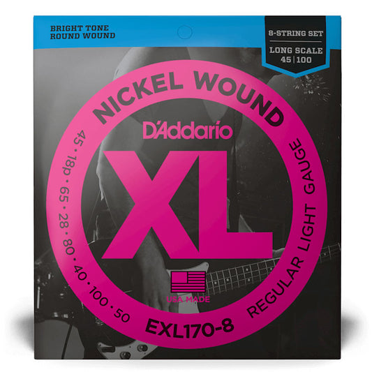 D'Addario EXL170-8 Regular Light 8-String, Long Scale, 45-100, XL Nickel Bass Strings