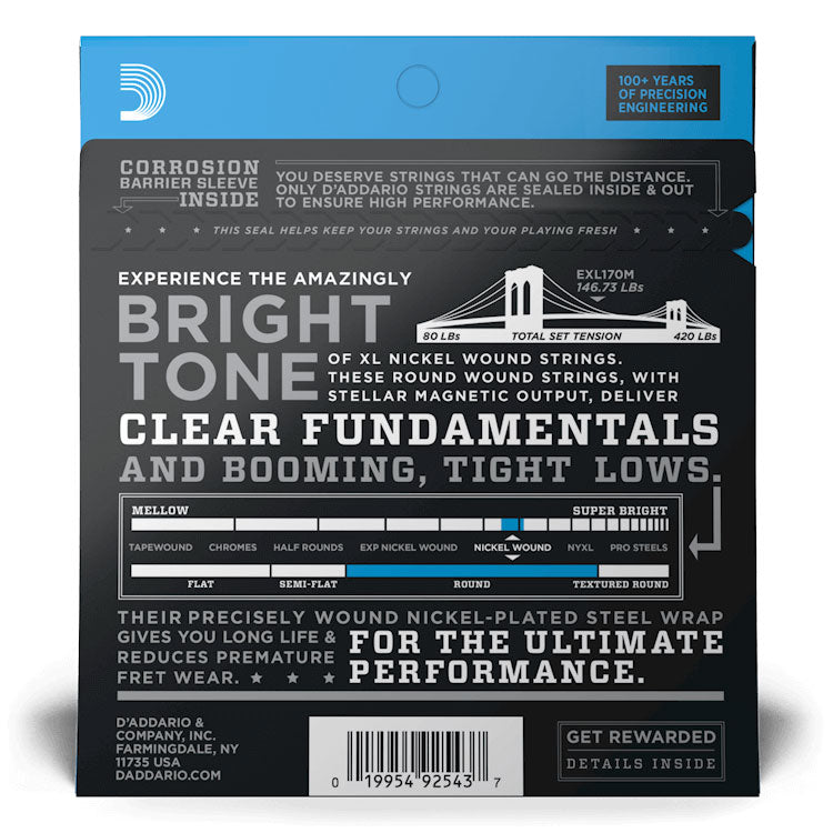 D'Addario EXL170M Regular Light, Medium Scale, 45-100, XL Nickel Bass Strings
