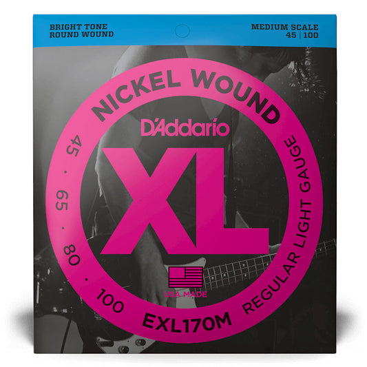 D'Addario EXL170M Regular Light, Medium Scale, 45-100, XL Nickel Bass Strings