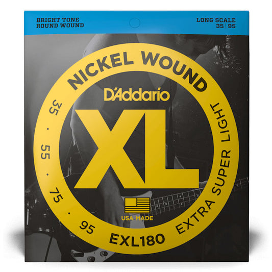 D'Addario EXL180 Extra Super Light, Long Scale, 35-95, XL Nickel Bass Strings