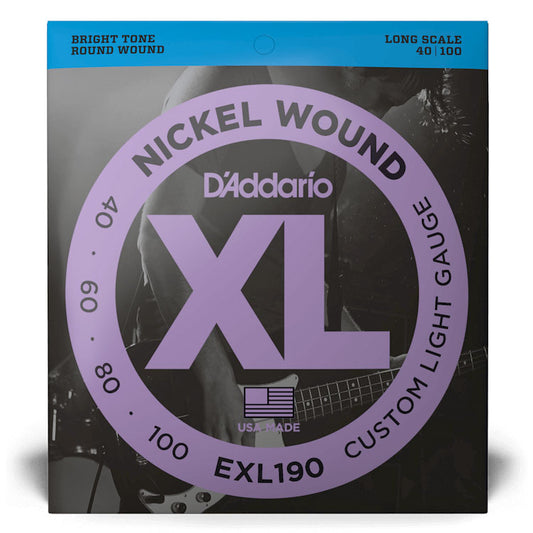 D'Addario EXL190 Custom Light, Long Scale, 40-100, XL Nickel Bass Strings