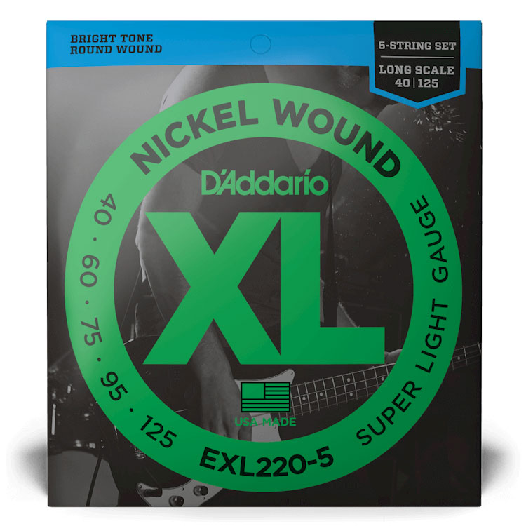 D'Addario EXL220-5 Super Light 5-String, Long Scale, 40-125, XL Nickel Bass Strings