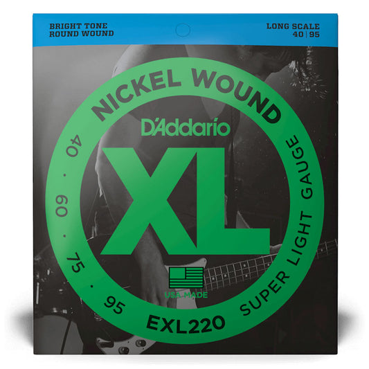 D'Addario EXL220 Super Light, Long Scale, 40-95, XL Nickel Bass Strings