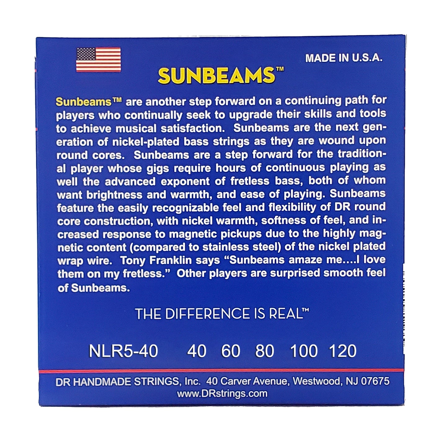 DR NLR5-40 Sunbeams Bass Strings, 5-String 40-120