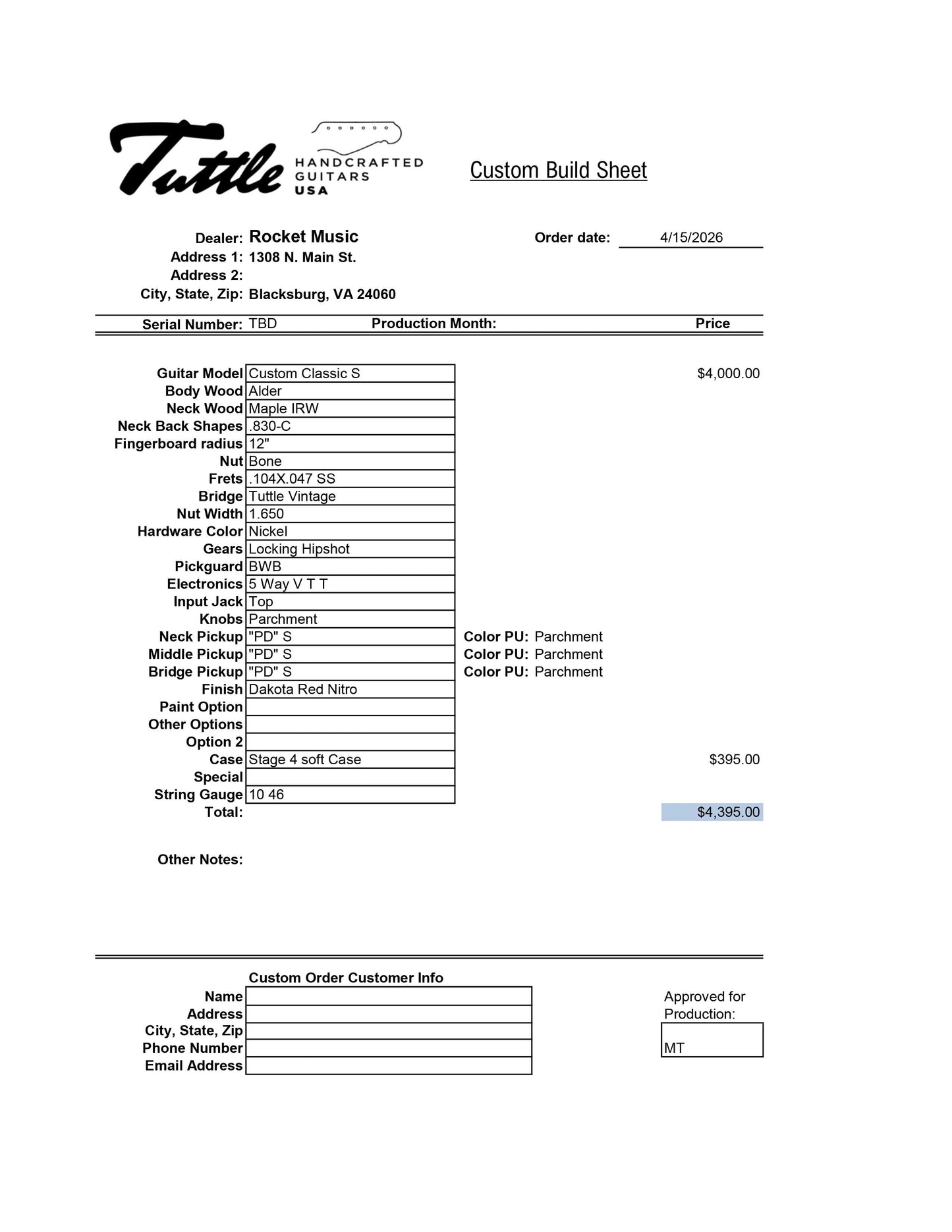 Tuttle Custom Classic S Dakota Red Nitro / Rosewood