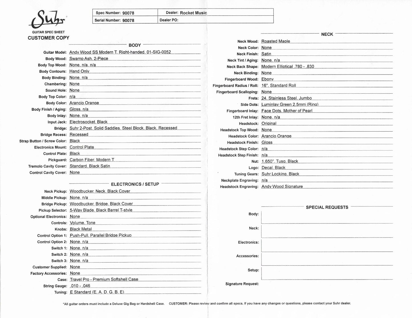 Suhr Andy Wood 10th Anniversary Guitar, Arancio Orange