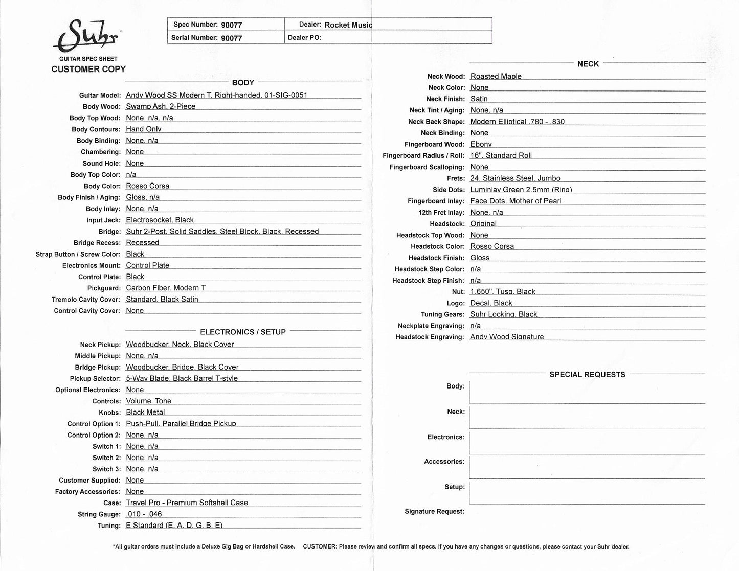 Suhr Andy Wood 10th Anniversary Guitar, Rosso Corsa