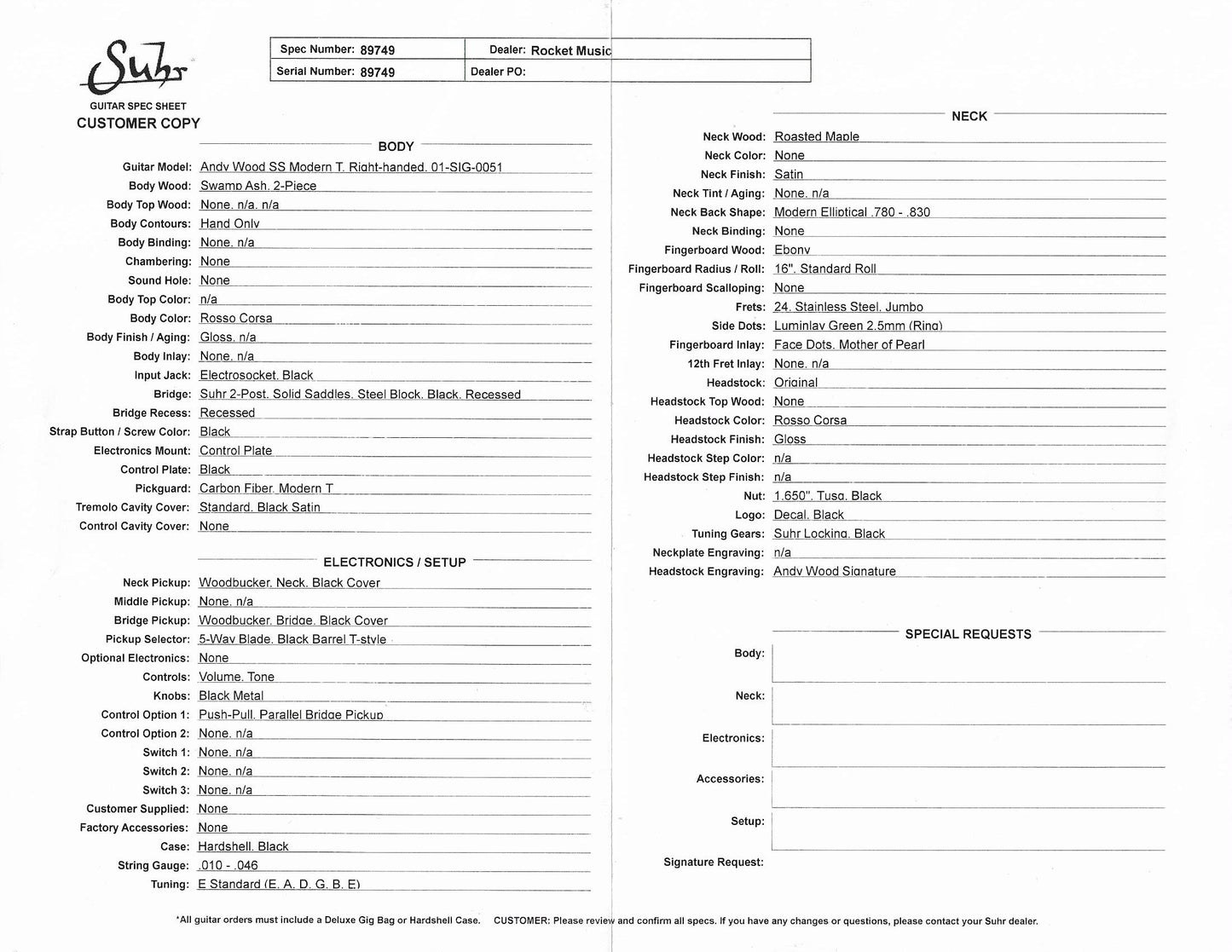 Suhr Andy Wood 10th Anniversary Guitar, Rosso Corsa