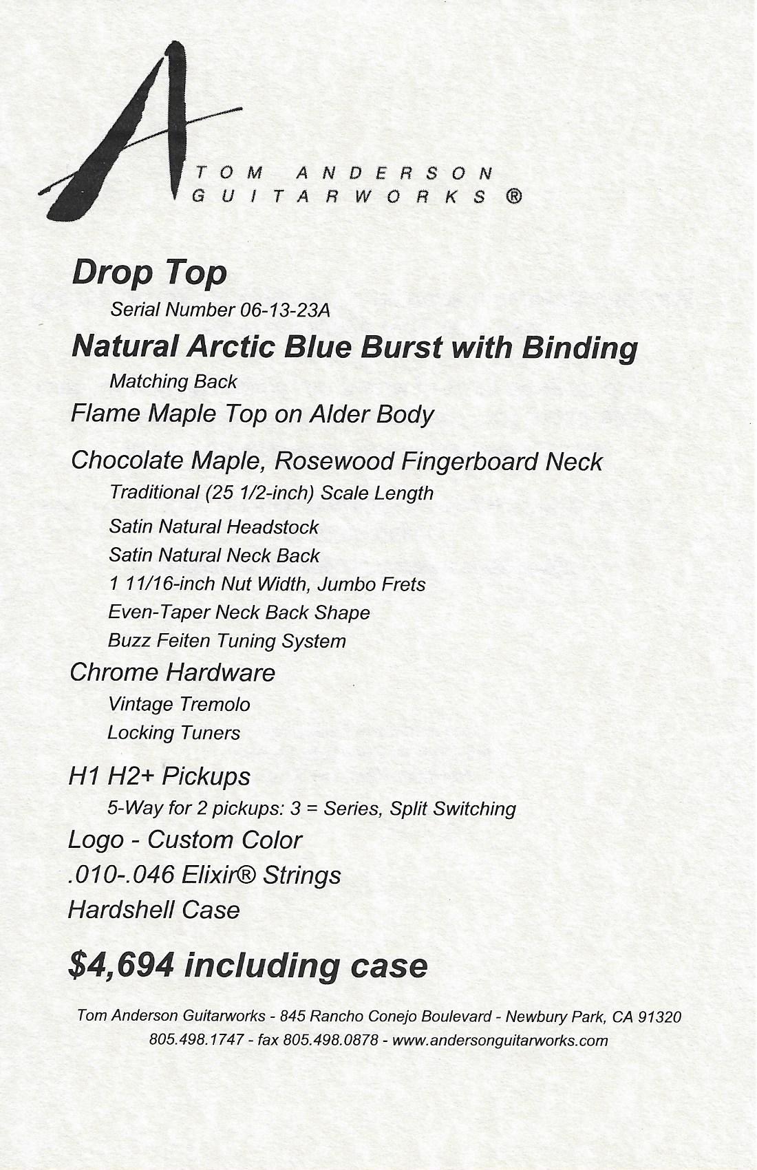 Anderson Drop Top Natural Arctic Blue Burst