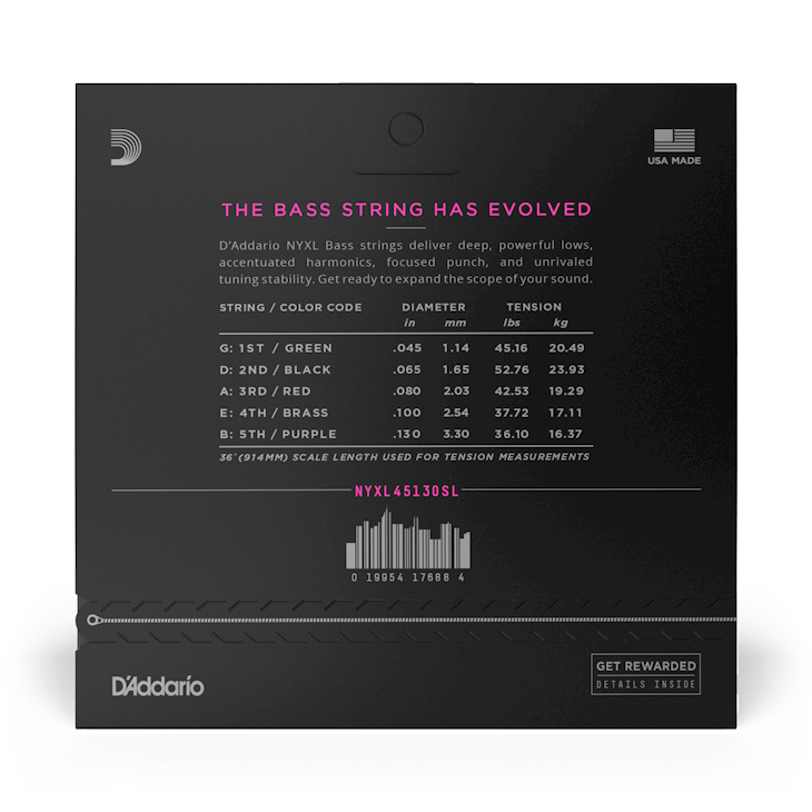 D'Addario NYXL45130SL Nickel Wound Bass Guitar Strings, 5-string Regular Light, 45-130, Super Long Scale