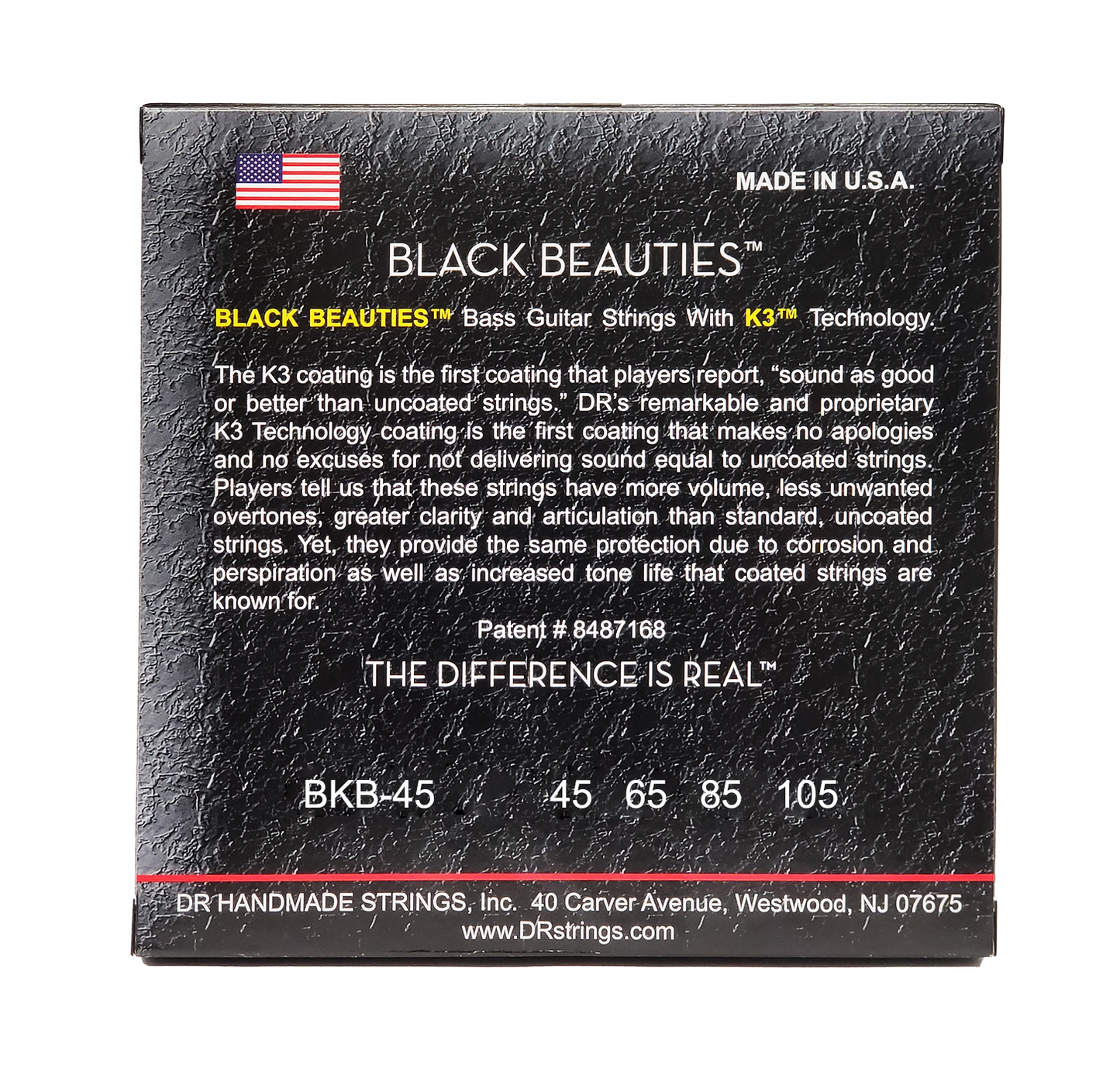 DR Black Beauties Coated Bass Strings, 4-String 45-105, BKB-45